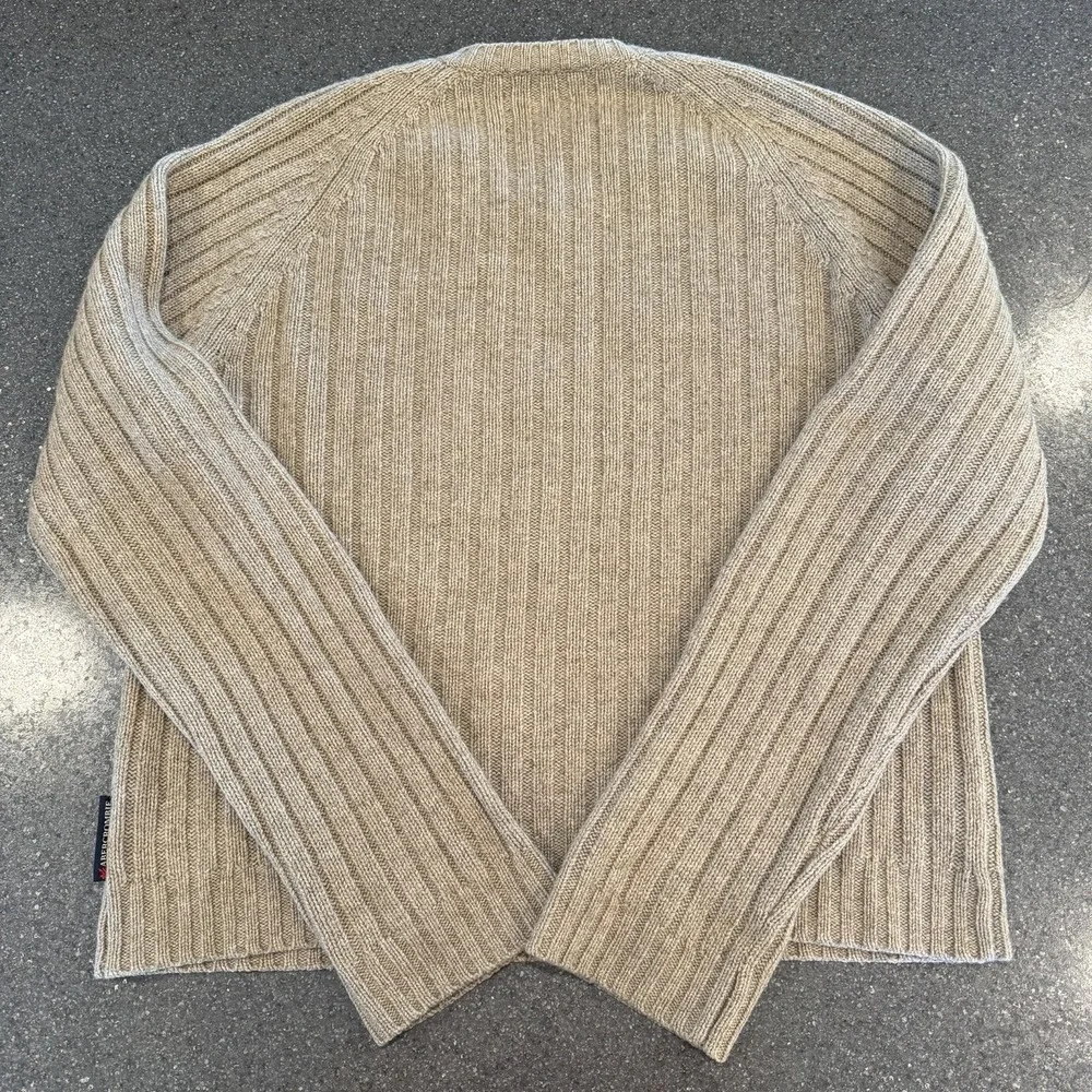 Vintage Abercrombie And Fitch Men's Vneck Tan Ribbed Wool Blend Sweater Preppy‎